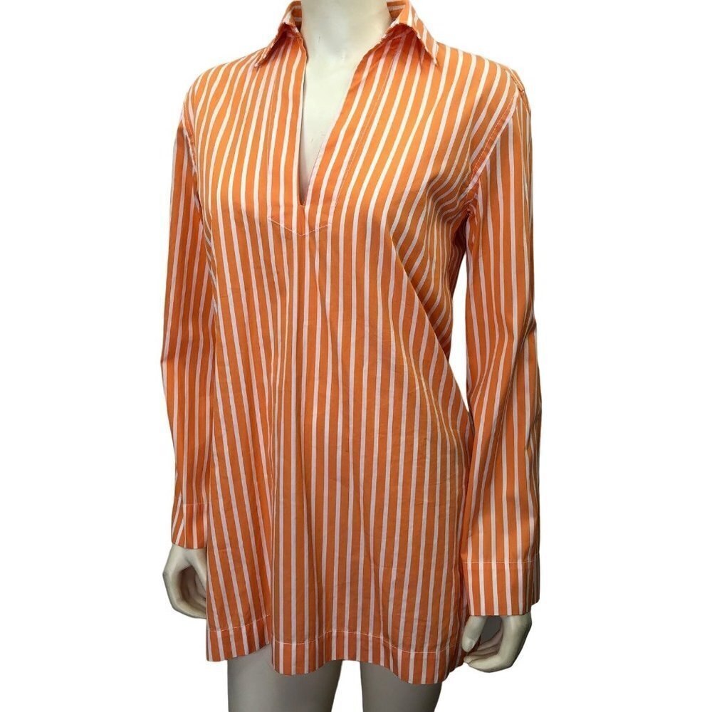 POLO RALPH LAUREN SPORTS WOMEN ORANGE‎ VERTICAL STRIPED TUNIC TOP MD NWT